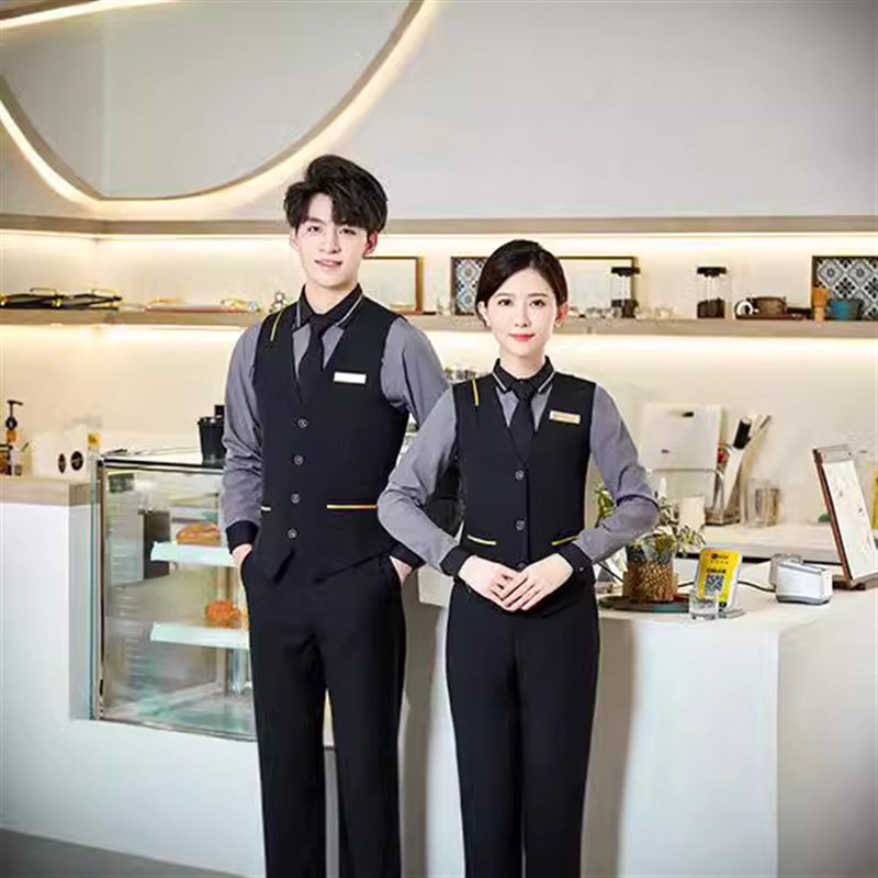 速发酒吧v服务员工作服长袖餐饮酒店前台马甲套装台球室餐厅工装