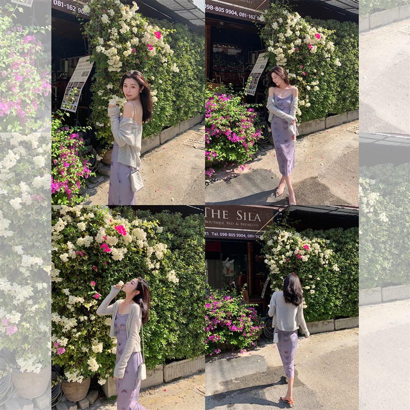 高货Lazy zoe 仲夏之梦网纱裙 荡领印花气质吊带连衣裙长短款