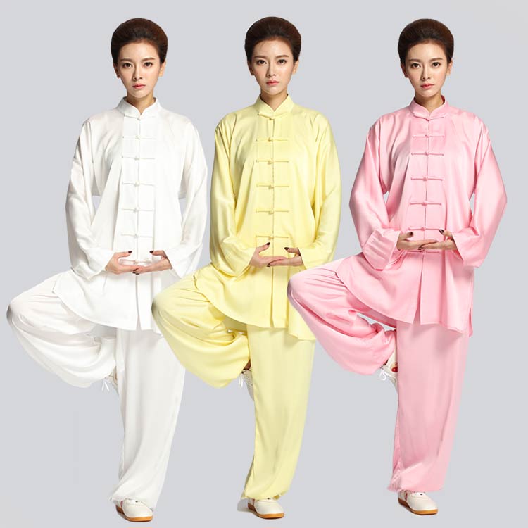 速发绣花太极服男白红黑粉色太极表演服晨练比赛练功服真丝绸