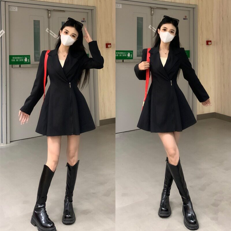 速发大码赫本风连衣裙级妹感秋冬高胖妹法式小黑裙收腰a字短裙