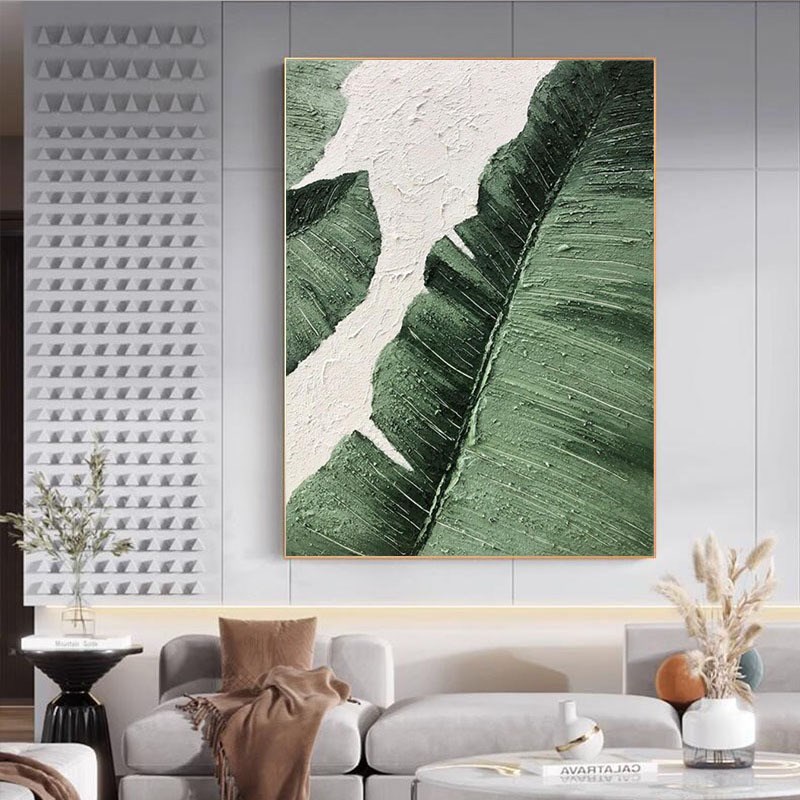 速发手绘油画绿植客厅玄关装饰画复古芭蕉叶餐厅壁画家大业大立体图片