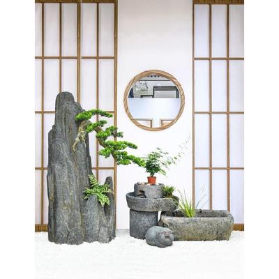 中式假山流水摆件庭院装饰落地喷泉石槽水池仿真石头造景松树景观