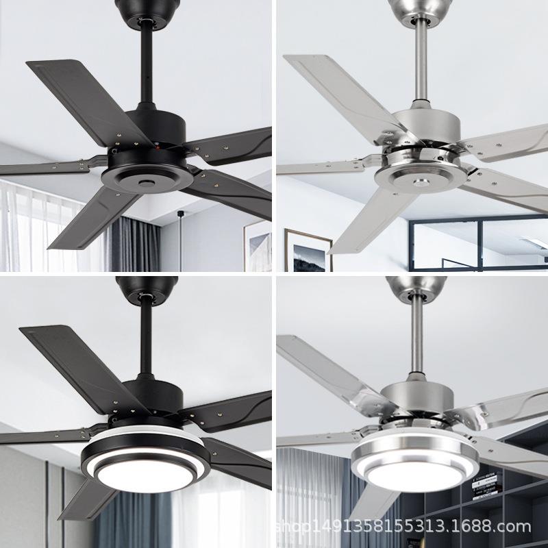 吊扇灯餐厅简约不锈钢铁叶电风扇灯客厅卧室黑色工业吊扇风扇吊灯