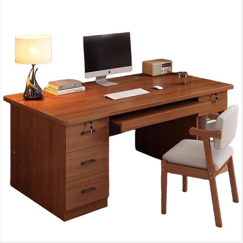 用实作木办公桌带主机位书房电脑桌台式芯桌家简约带抽屉工台带椅