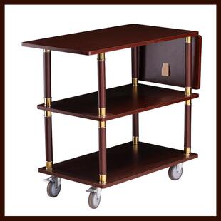 厂家承直销酒水车约三层服简木务车铁柱手推车板加厚重餐车