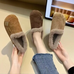 下单立减50 防滑一脚蹬棉鞋 抖音网红同款 新款 女平底加绒 冬季