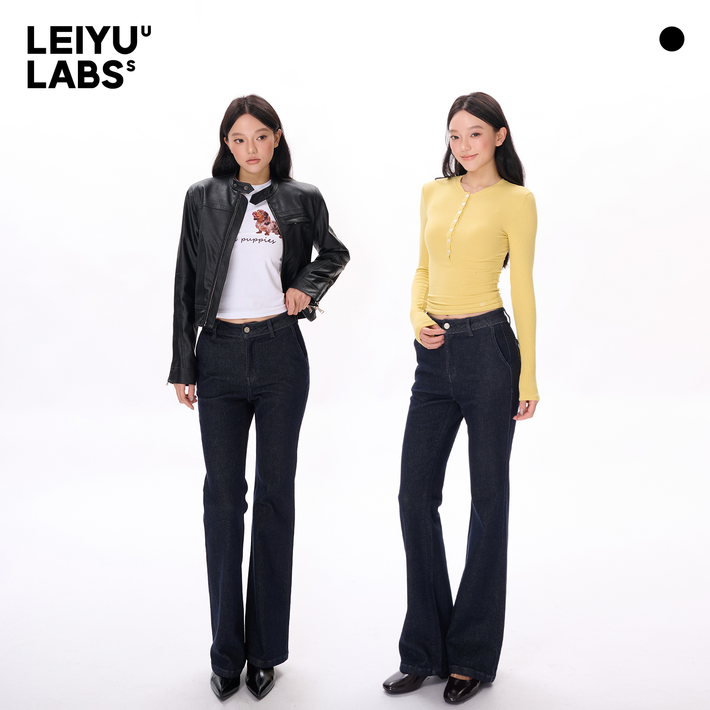LEIYU LABS高腰微喇牛仔裤女2025年秋季新款修身显瘦高弹阔腿长裤