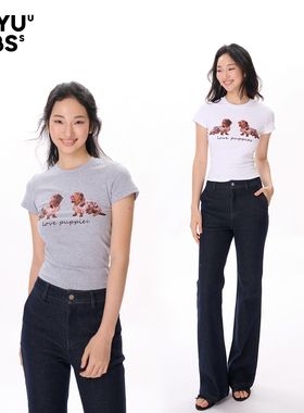 LEIYU LABS针织圆领原创腊肠小狗印花短袖T恤女秋季修身正肩上衣