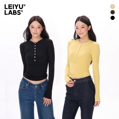LEIYU LABS亨利小圆领针织修身打底衫女秋2025年新款高弹长袖上衣