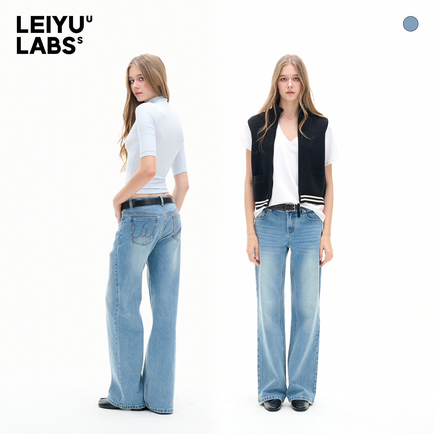 LEIYU LABS中低腰小直筒牛仔裤女2026年春季新款宽松显瘦洗水长裤