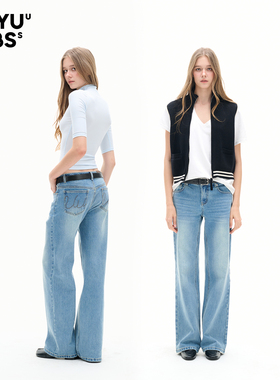 LEIYU LABS中低腰小直筒牛仔裤女2026年春季新款宽松显瘦洗水长裤