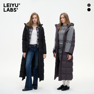 LEIYU LABS连帽长款羽绒服女冬2025年新款收腰修身白鸭绒过膝外套