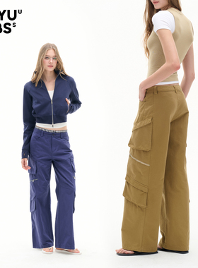 LEIYU LABS重工纯棉工装裤女2026年春季新款中腰大口袋复古休闲裤