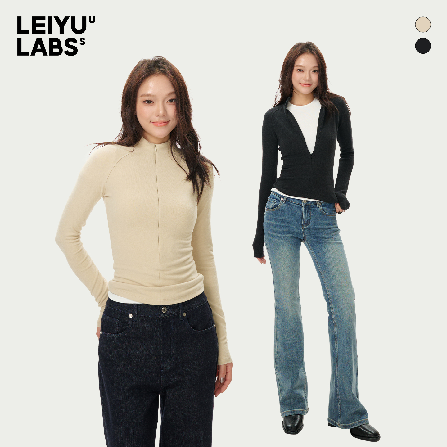 LEIYU LABS小立领德绒打底衫女2025年冬季新款插肩袖紧身保暖上衣