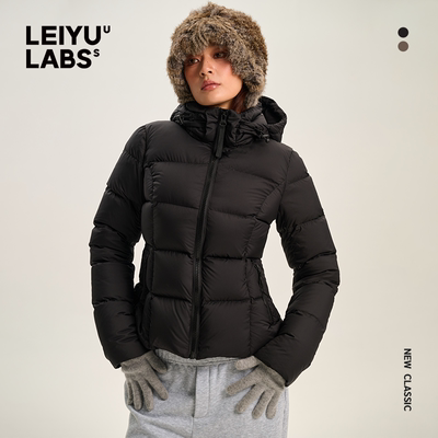 LEIYU LABS连帽短款羽绒服女2025年冬季新款收腰修身90白鸭绒外套