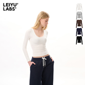 LABS小U领针织长袖 打底衫 T恤女2025年秋季 LEIYU 新款 紧身正肩上衣