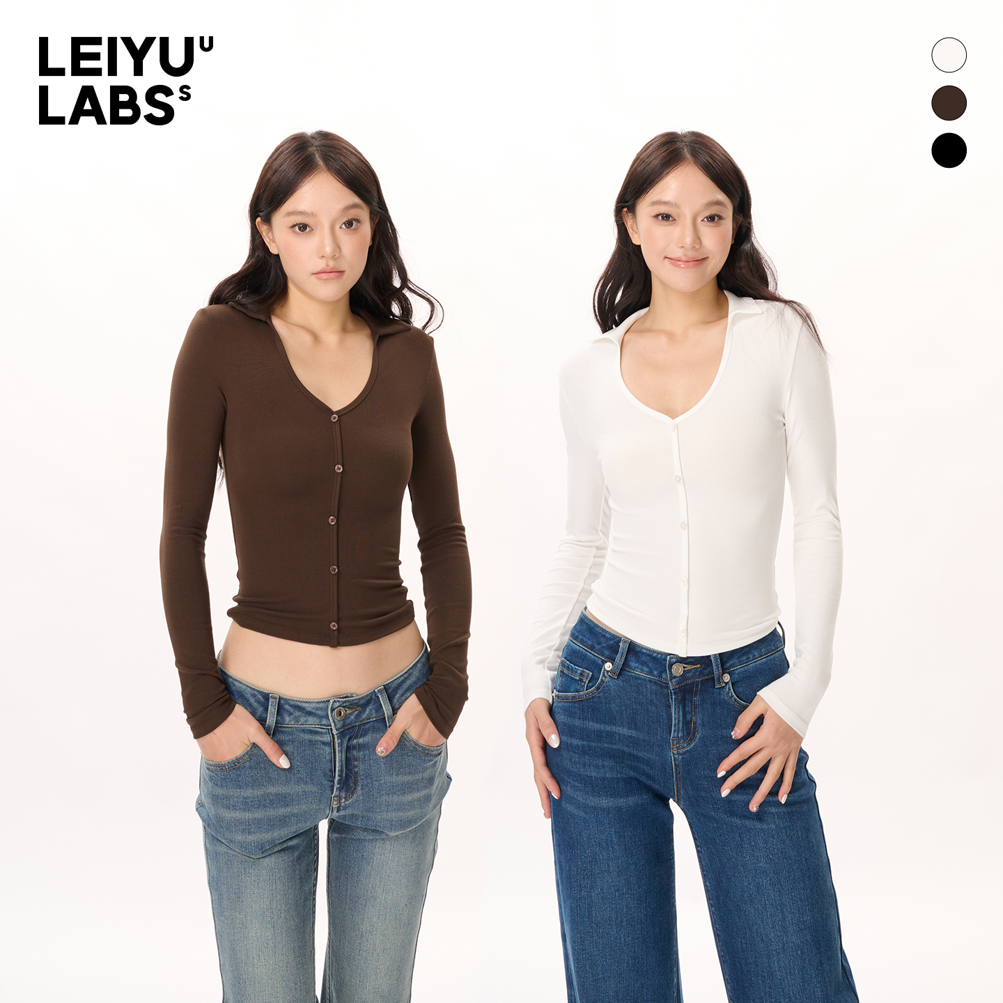 LEIYU LABS针织POLO领紧身打底衫女秋2025年新款高弹显瘦欧美上衣