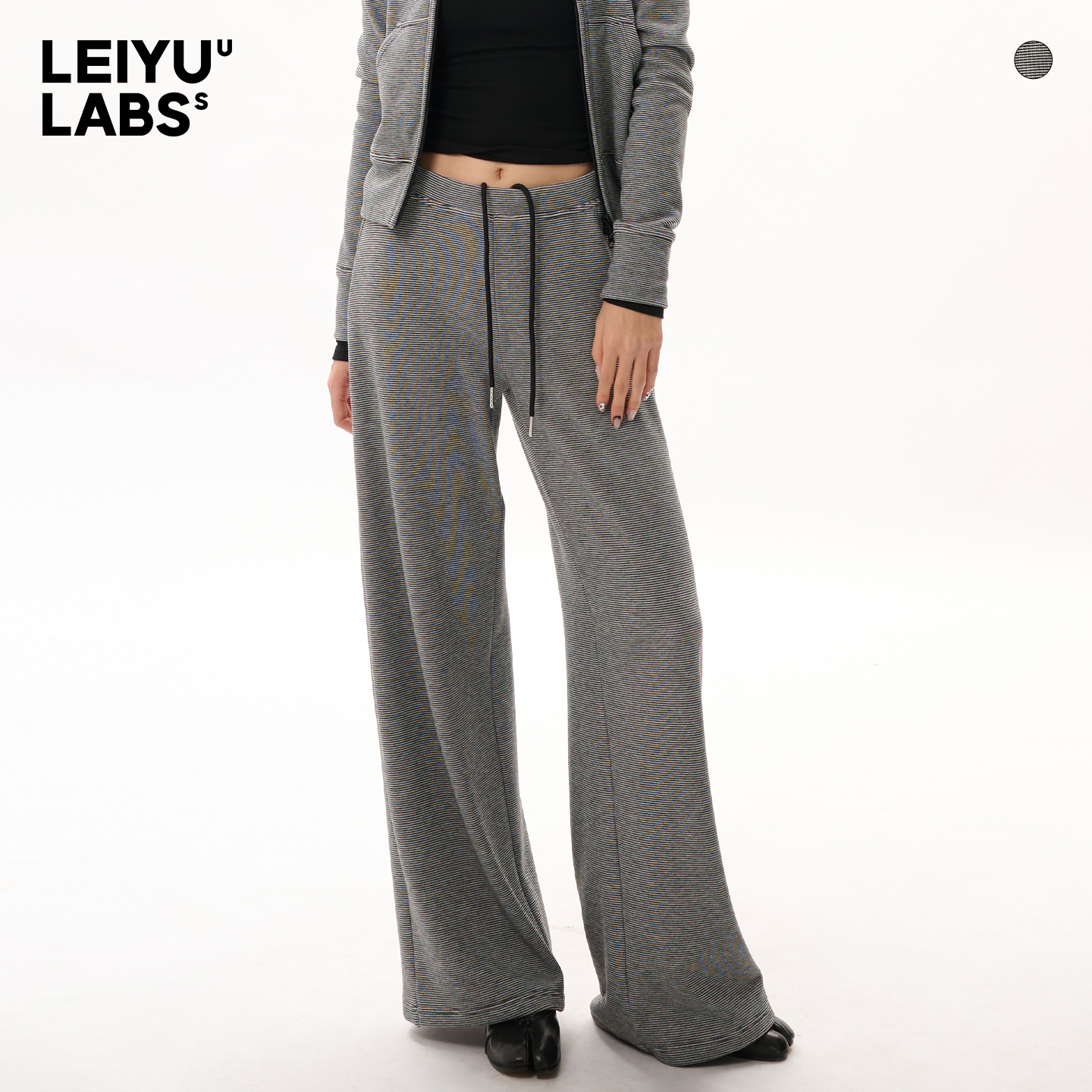 LEIYU LABS宽松抽绳直筒裤女2025年冬季新款加绒条纹阔腿裤休闲裤