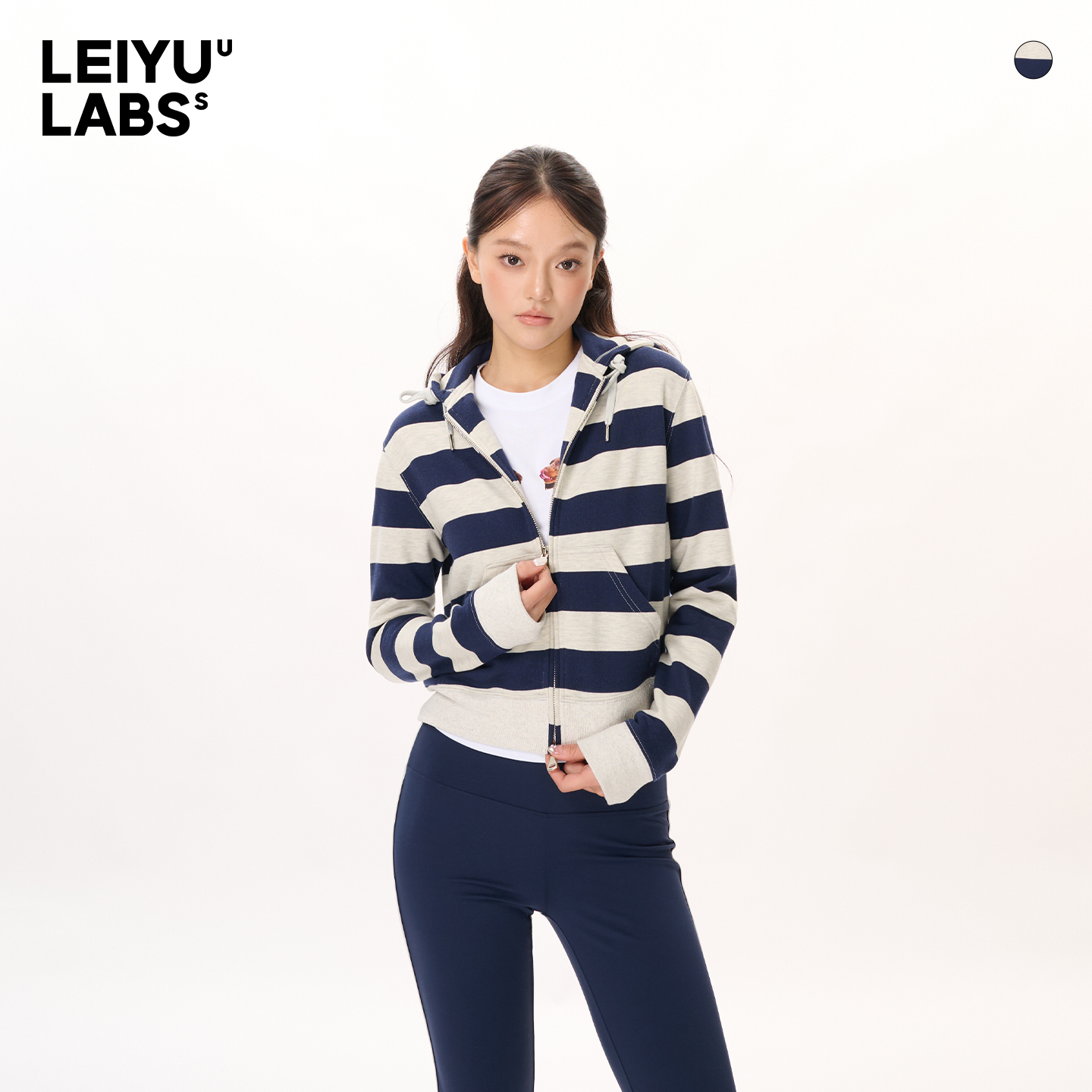 LEIYU LABS宽松休闲连帽开衫卫衣女秋2025年新款撞色条纹休闲上衣