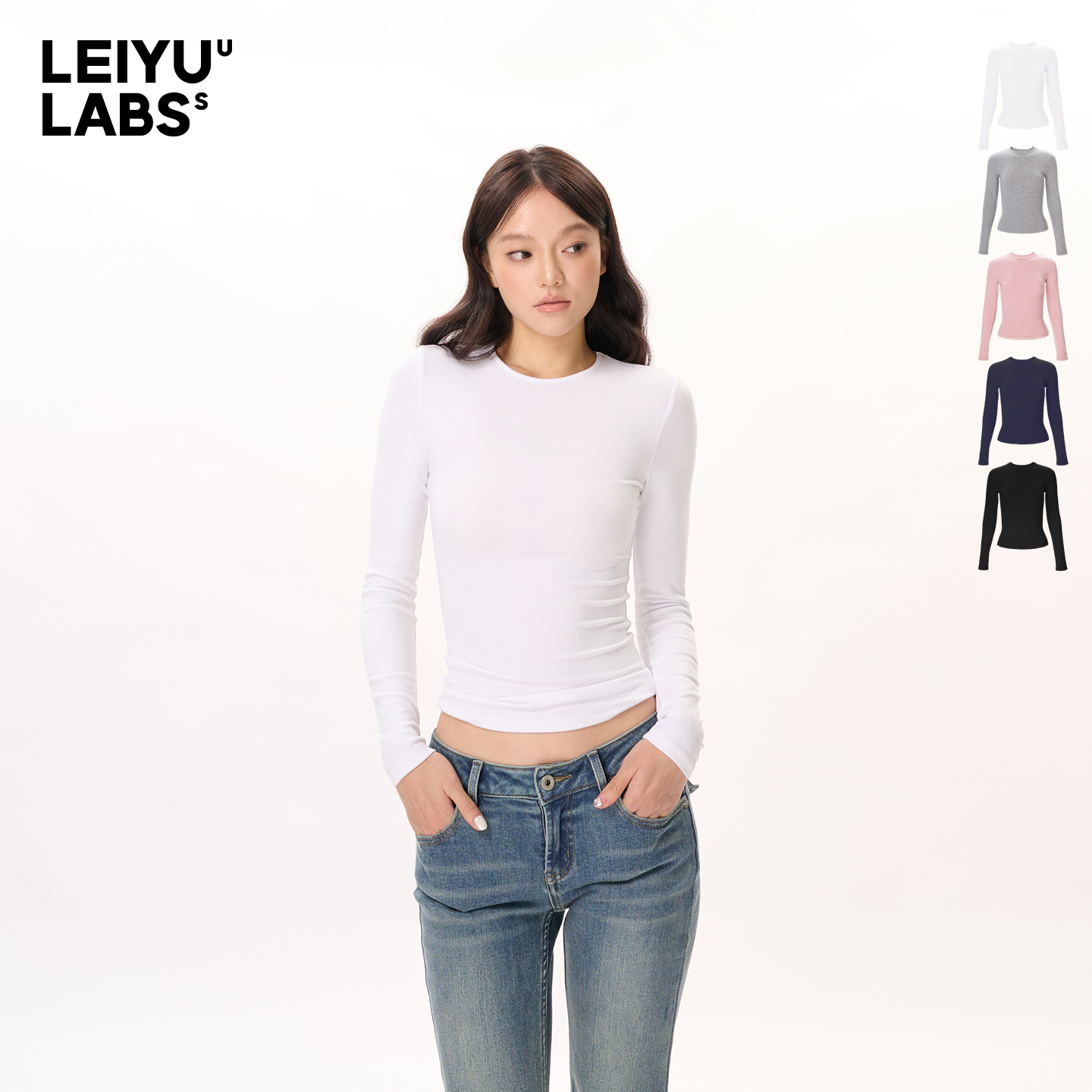 LEIYU LABS紧身圆领针织长袖T恤女秋2025年基础内搭高弹修身打底