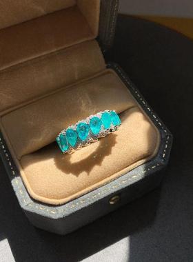 人工合成帕拉伊巴蓝水滴排钻戒指小众设计高级感显气质轻奢精致女