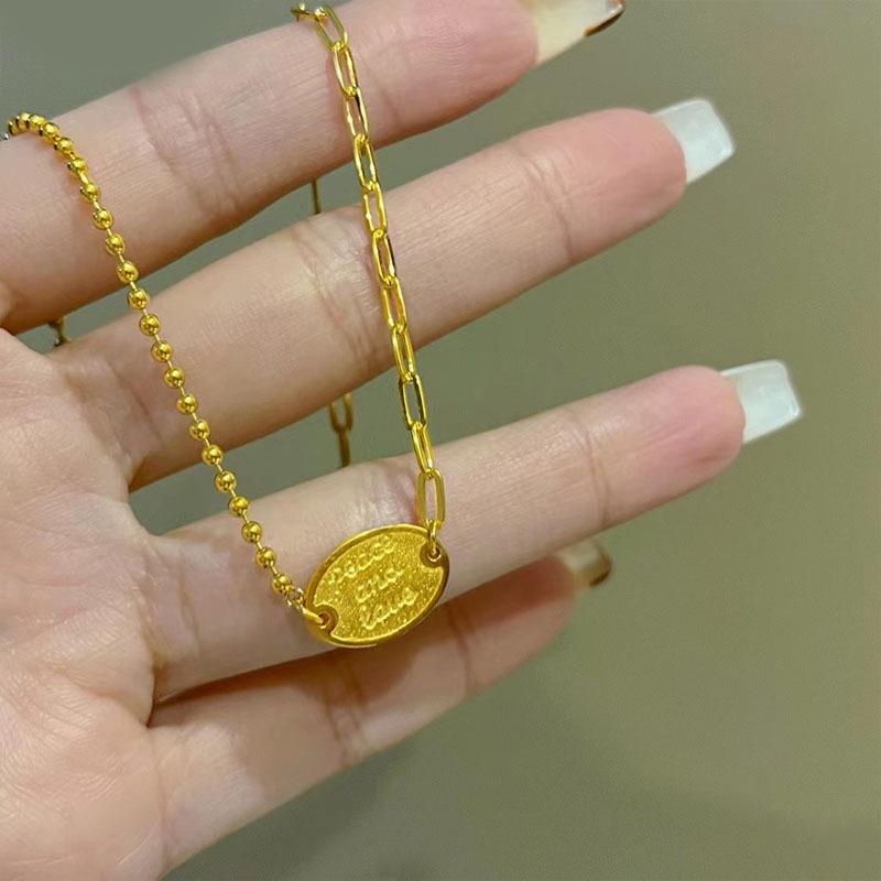 黄金色轻奢peace and love项链金色时尚大气简约ins风套链送女友