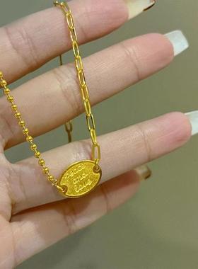 黄金色轻奢peace and love项链金色时尚大气简约ins风套链送女友