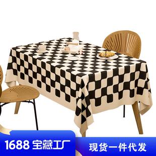 饰台布民宿布艺 定制棋盘格桌布网红拍照轻奢餐桌布家用长方形装