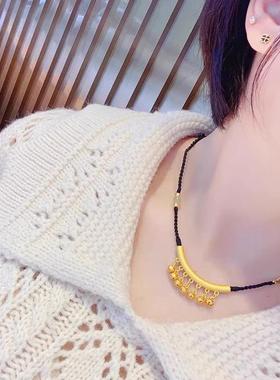 黄金弯管7铃铛吊坠项链编无限大转运珠锁骨链送女友显气质百搭