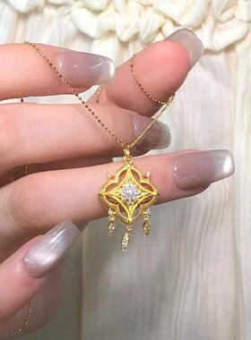 黄金色织梦翎流苏碎钻星辰项链女中古风轻奢捕梦网吊坠珍珠锁骨链