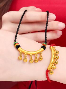 金色弯管铃铛项链女镀金吊坠本命年红绳项链圣诞礼物送女友