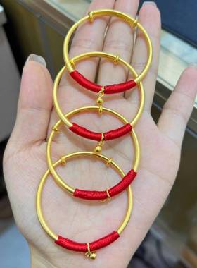 古法传承推拉儿童手镯本命年转运宝宝手镯镀18k金婴儿满月饰礼物