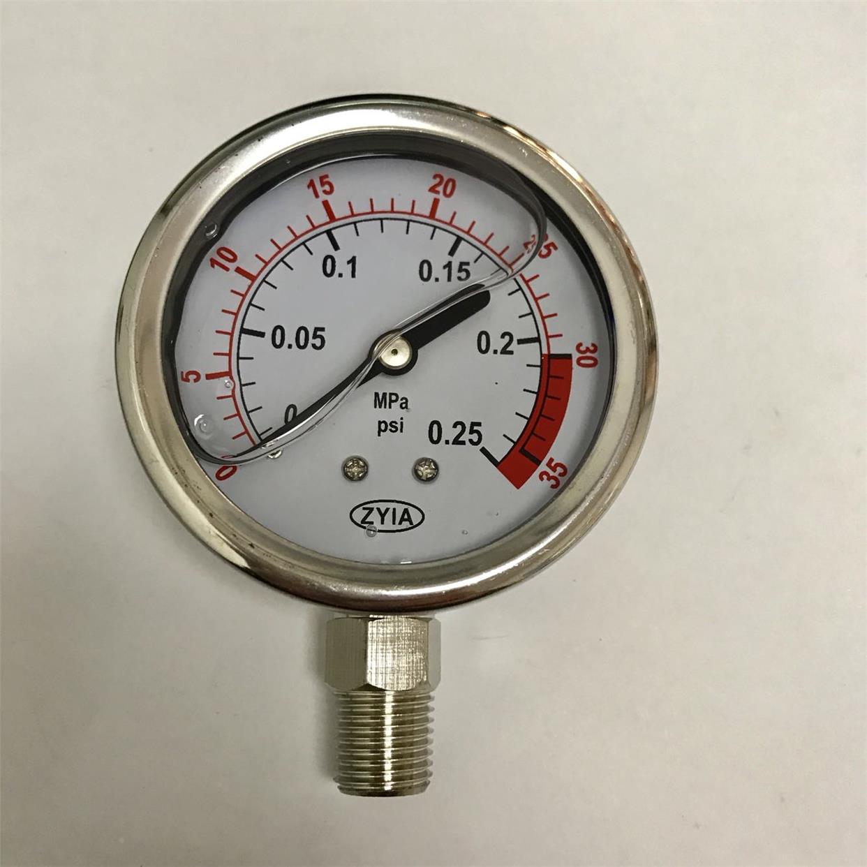 Zyia 压力表 yn-60 yn-63 径向 0-0.25mpa 35psi 螺纹ZG1/4 60mm