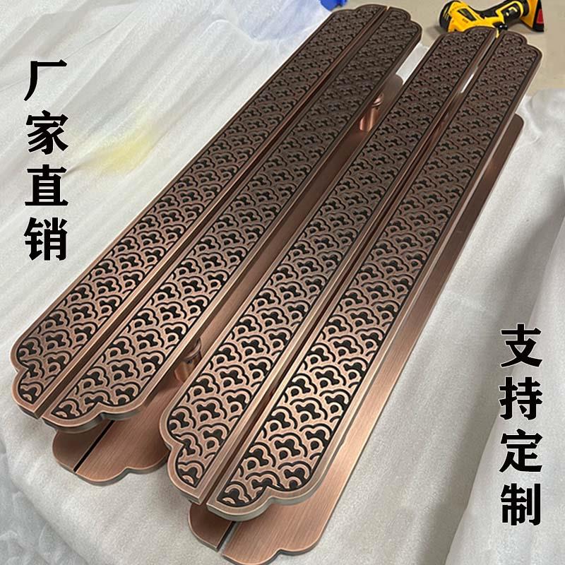 中式仿古大门拉手古铜祥云木门手柄双开玻璃门拉手长把手定制logo