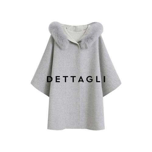 Dettagli/迪塔莉新款气质百搭贵气感两色系毛领斗篷毛呢外套大衣