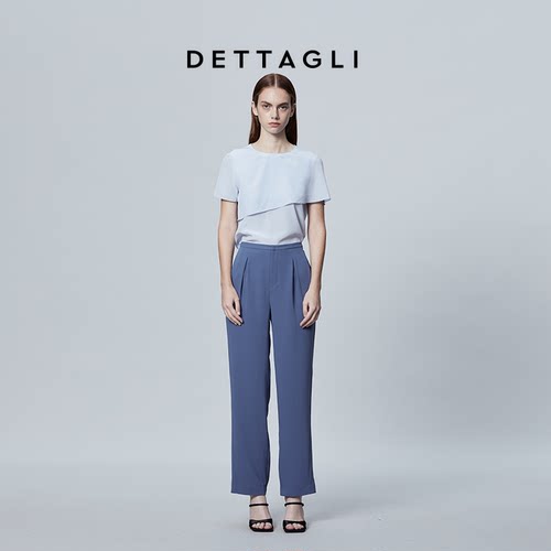 Dettagli/迪塔莉春夏季新款时尚直筒灰蓝色系休闲裤装裤子女