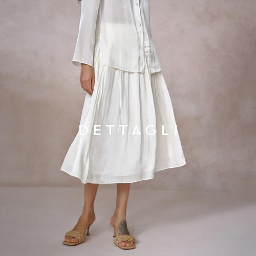 【胡可推荐】Dettagli/迪塔莉薄款亮面长袖衬衫海岛丝半裙套装