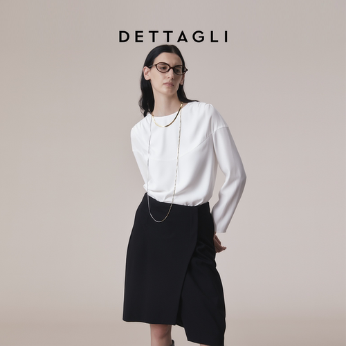 Dettagli/迪塔莉秋季新款休闲时尚醋酯圆领弧形上衣女