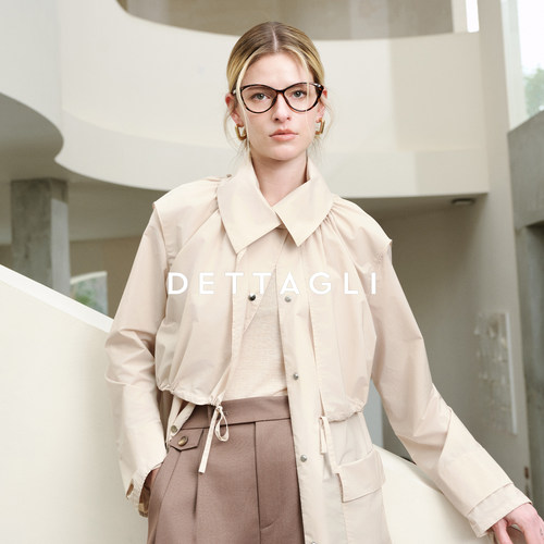 Dettagli/迪塔莉薄款驼色系休闲风百搭抽绳假两件外套长款风衣女