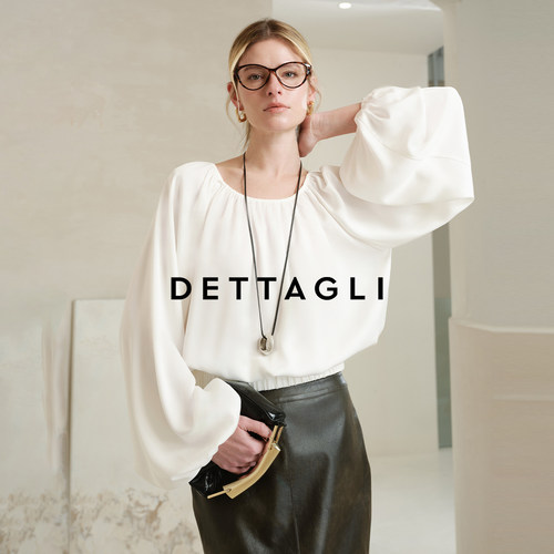 Dettagli【熊黛林同款】新款圆领宽松短款醋酸抽褶长袖短衬衫上衣