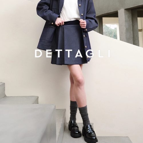 Dettagli/迪塔莉春季老钱风时髦舒适牛仔外套半裙套装