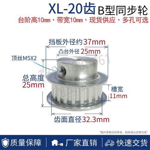 同步轮XL20齿 同步带轮机械DIY模型传动齿轮 XL-20T铝电机马达轮