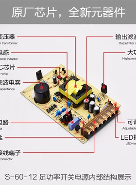12V5A开关电源12V60W监控电源12VLed灯带电源12V变压器S-60-12
