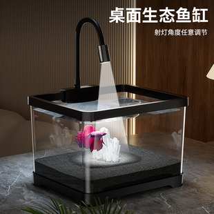 斗鱼鱼缸小型生态造景网红同款 创意摆件观赏鱼专用射灯桌面小鱼缸