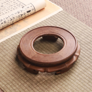 鸡翅木圆形底座实木中空水晶球陶瓷花盆花瓶葫芦蛋雕鱼缸石头木托