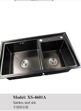 正品埃美柯304黑色不锈钢水槽洗菜盆洗菜池双槽XS-4601A专卖店