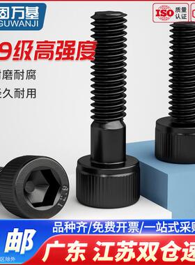 12.9级杯头内六角螺丝圆柱头螺丝钉高强度螺栓黑色加长螺钉M5/M6