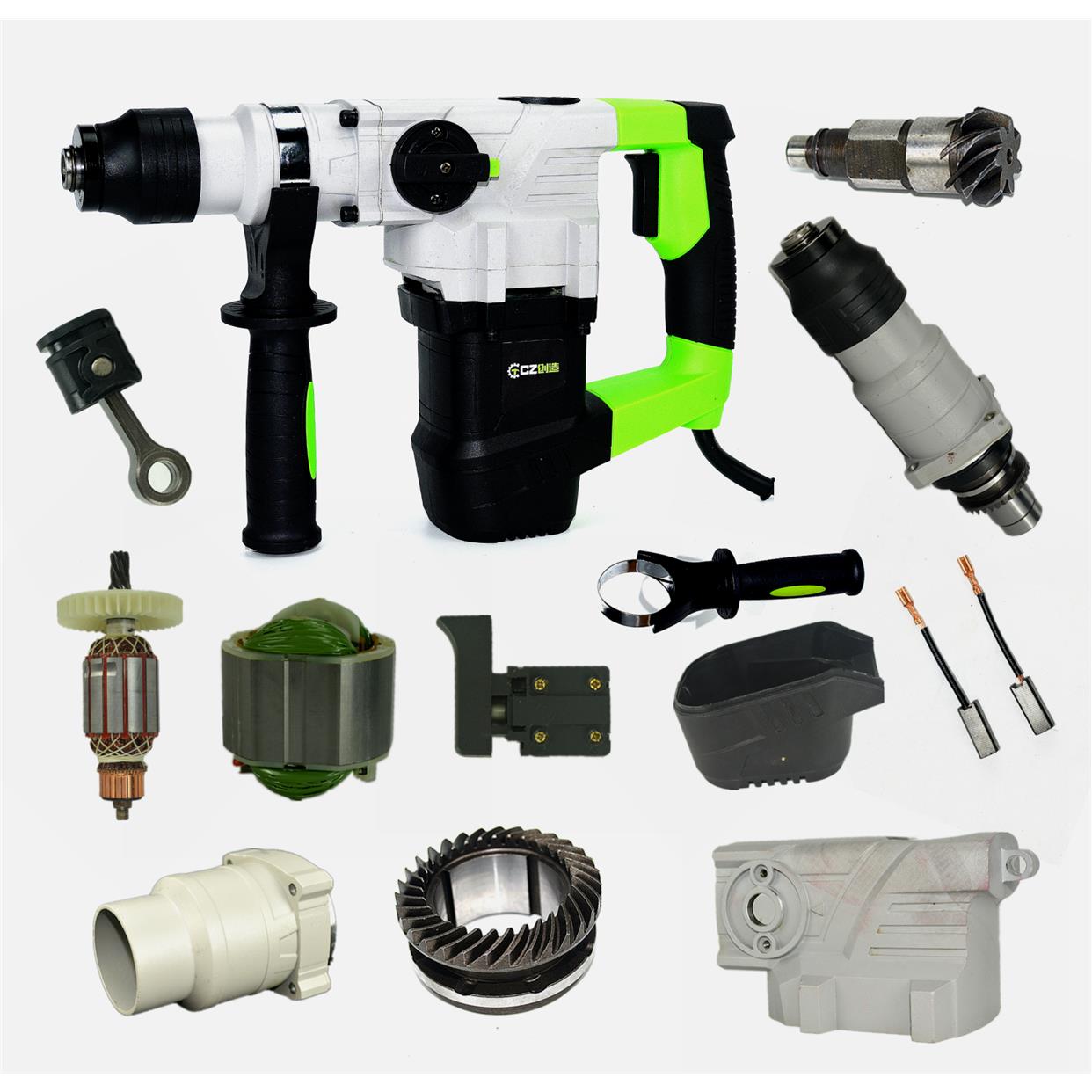 创造雷亚坦克C2802电机转定子机壳手柄碳刷开关齿轮箱冲击子配件