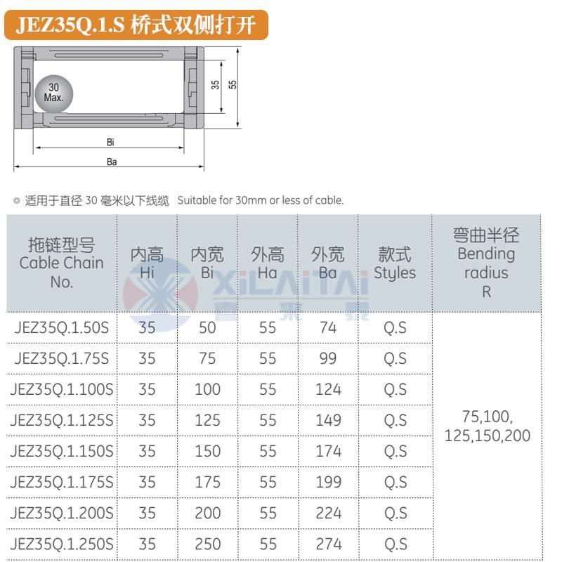 拖链金福隆JEZ35Q.1.S尼龙坦克链 35*100*125*150*200*250