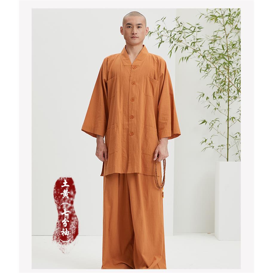 慈缘僧服短褂春秋薄款透气棉麻七分袖长袖僧侣可机洗和尚僧衣套装